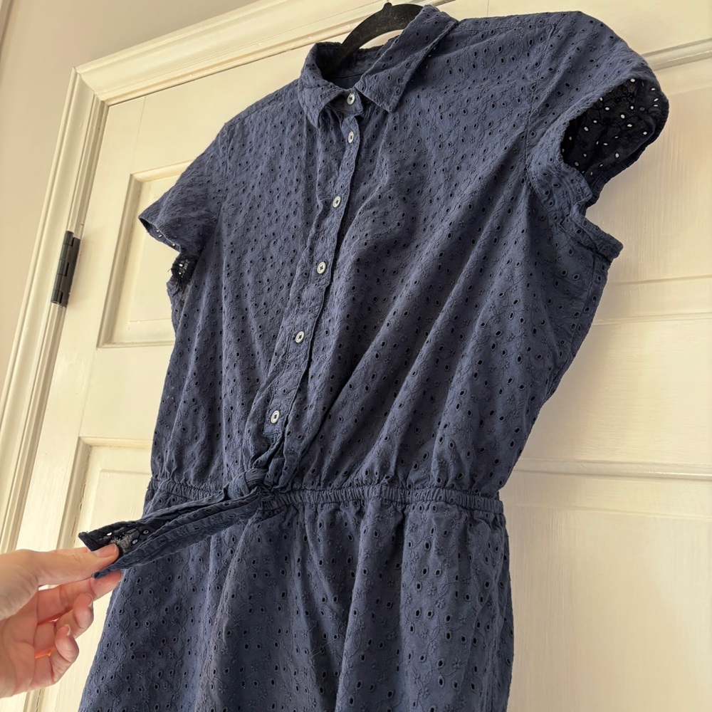 J. Crew Mercantile Eyelet Collared Tie-Front Dress Fit & Flare Blue Size Medium - Picture 10 of 14